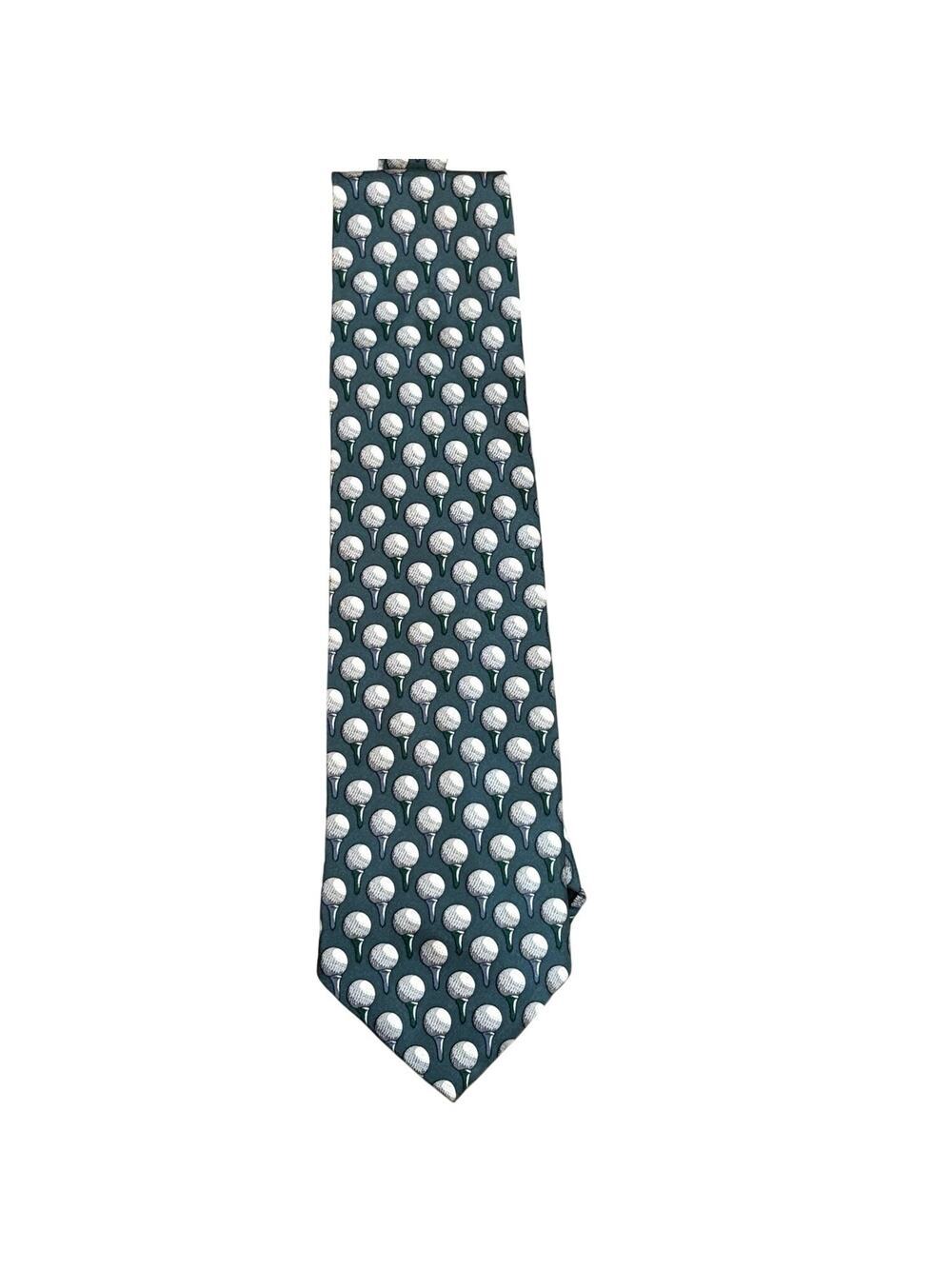 Saint Andrews Golf Necktie Golf Ball Tee Print Novelty Tie Green Silk Blend​